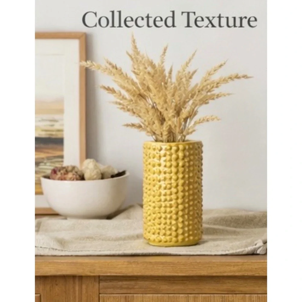 Bloomingville Textured Stoneware Vase Mustard Yellow Hobnail Rustic Modern Decor
